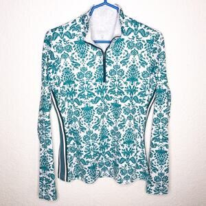 Athleta teal green white pineapple print ¼ zip pullover athletic top size Large
